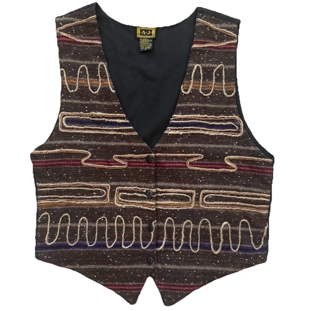 A.J. Vintage 90s Southwestern Wool Blend Vest Western Boho Artisan L
